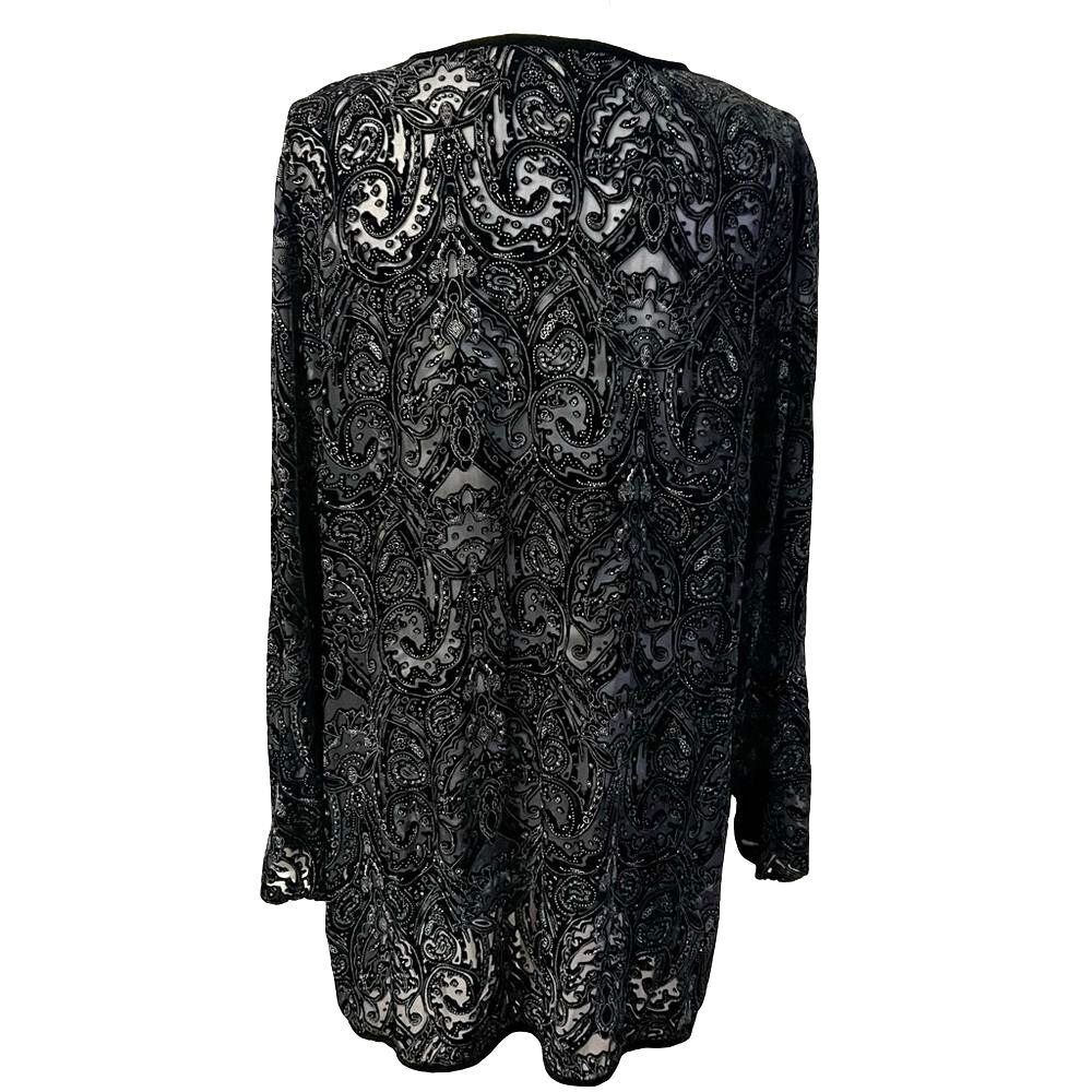 August Max Womens Black Velvet Burnout Cardigan Sz 1X Scarf Boho Gothic Evening - Picture 6 of 11